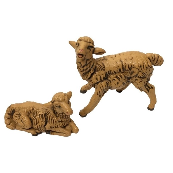 FONTANINI Nativity Sheep Figurines Laying Standing Italy #40 Set of 2 Vintage - Picture 1 of 11